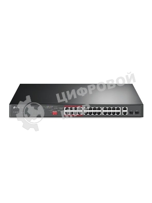 Коммутатор 24-port 10/100Mbps Unmanaged PoE+ Switch with 2 combo RJ-45/SFP uplink ports, metal case, rack mount, 24 802.3af/at compliant PoE+ ports, 2 gigabit combo RJ-45/SFP uplink ports, DIP switches for Extend mode, Isolation mode and Priority mode, up to 25