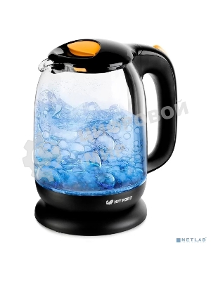 Чайник электрический Kitfort КТ-625-4 1.7л. 2200Вт черный/желтый (корпус: стекло)