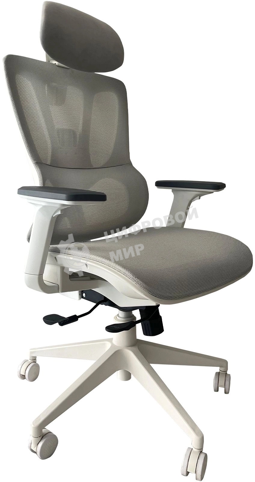 Кресло компьютерное Cactus CS-CHR-MC02GY серый, сетка, эко.кожа, с подголов. крестов. пластик белый