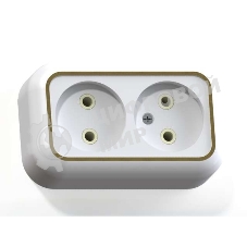 Розетка Кунцево-Электро 2-м ОП Валентина 10А IP20 РА10-382 белый/зол.