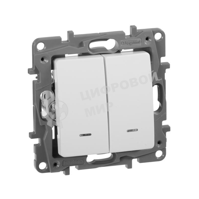 Выключатель 2-клавишный с подсветкой, на винтах, 10АХ, бел. ETIKA 