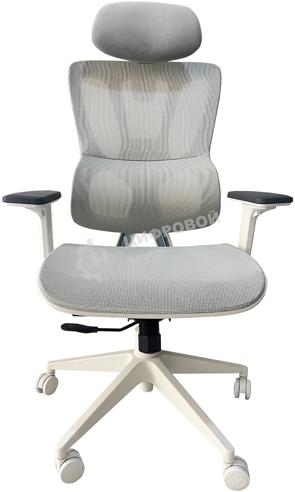 Кресло компьютерное Cactus CS-CHR-MC02GY серый, сетка, эко.кожа, с подголов. крестов. пластик белый