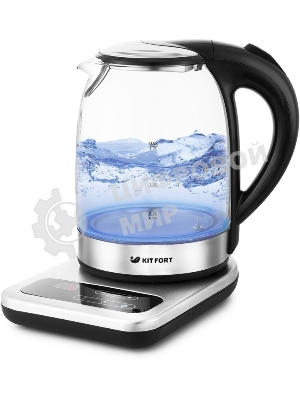 Чайник электрический Kitfort КТ-657, 1.7 л, 2200 Вт, (корпус: стекло), нержавеющая сталь/черный