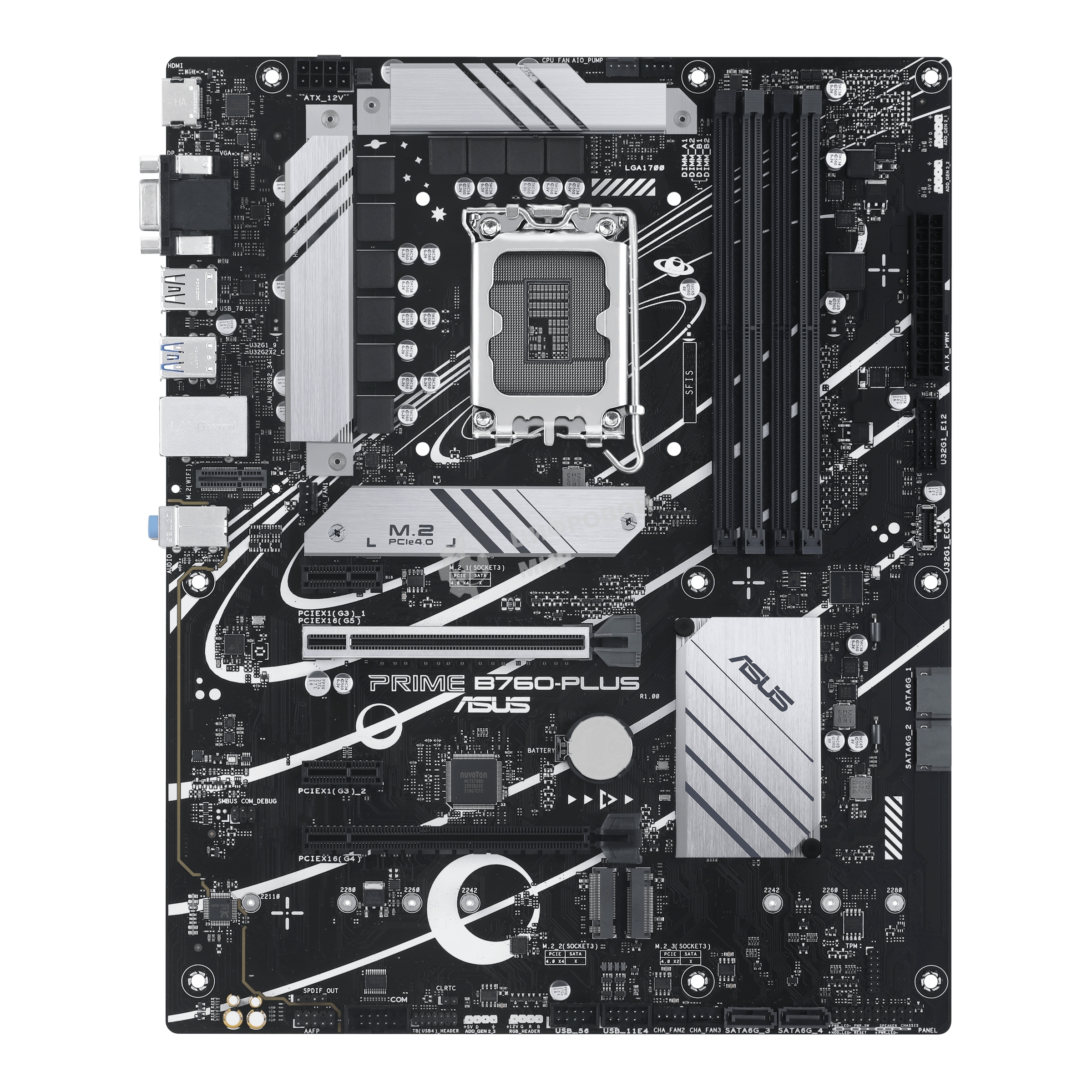 Материнская плата ASUS PRIME B760-PLUS, LGA 1700, Intel B760, 4xDDR5, 4xSATA, 3xM.2, 1xPCIe 4.0 x4, 1xPCIe 5.0 x16, 2xPCIe x1, 1xDP, 1xHDMI, 1xVGA, 2xUSB-A 3.2 Gen 2, 1xUSB-C 3.2 Gen 2x2, 1x 2.5Gb LAN, 3x3.5 мм, 7.1, ATX