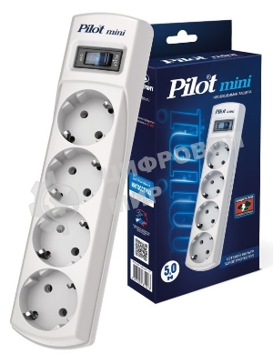 Сетевой фильтр Pilot mini 5 м, 4 розетки, белый, коробка