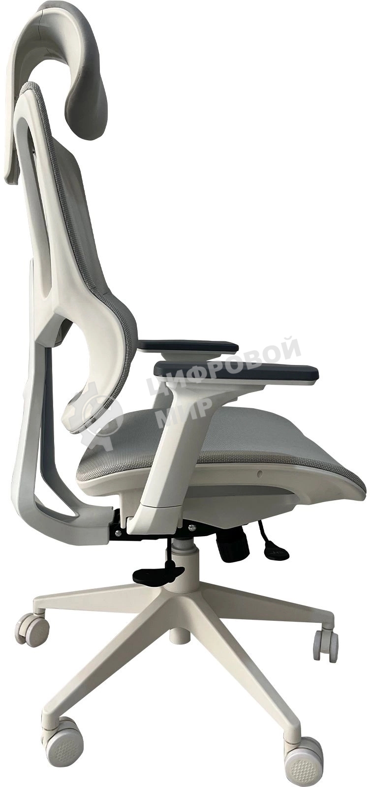 Кресло компьютерное Cactus CS-CHR-MC02GY серый, сетка, эко.кожа, с подголов. крестов. пластик белый
