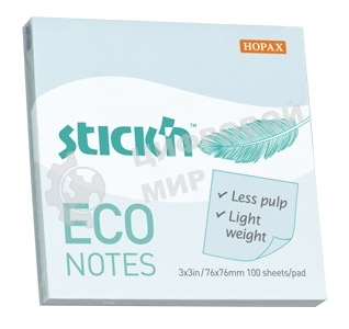 Блок самоклеящийся бумажный Stick`n ECO 21747 76x76 мм, 100 листов, 60 г/м2, пастель, голубой