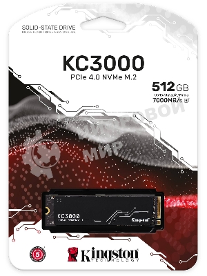 Накопитель SSD Kingston 512Gb M.2 KC3000 SKC3000S/512G (PCI-E 4.0 x4, up to 7000/3900Mbs, 3D TLC, NVMe, 400TbW, Phison E18, 22х80мм, LP heatsink)