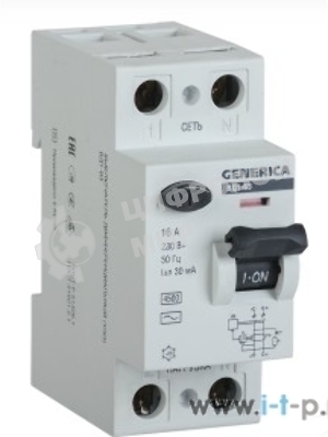 Выключатель дифференциального тока (УЗО) IEK MDV15-2-016-030 ВД1-63 2Р 16А 30мА GENERICA
