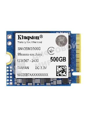 Накопитель SSD Kingston NV3, 500Gb, M.2(22x30мм), NVMe, PCIe 4.0 x4, 3D TLC, R/W 5000/3000Mb/s, TbW 160, DWPD 0.2 (60 мес)