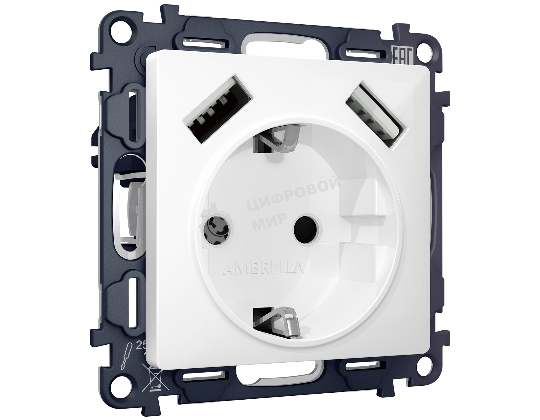Комплект механизма электрической розетки ALFA Белый глянец 2USB A+A 18W (быстрая зарядка) с/з QUANT (AP1090, VM155) MA109010