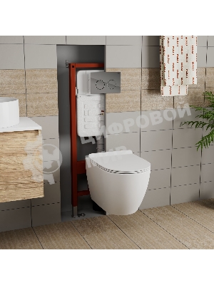 Комплект BAU 6 в 1: инсталляция BAU PRO для подвесного унитаза, унитаз подвесной безободковый торнадо обратного потока Bau Dream 52х36 Hurricane-5, сиденье быстросъемное микролифт, клавиша BAU Round, хром