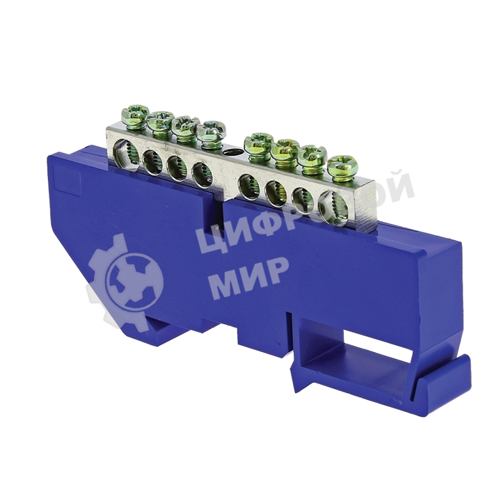 Шина нулевая N 6х9 8 отвер. никель син. изолятор на DIN-рейку PROxima EKF sn1-63-08-d