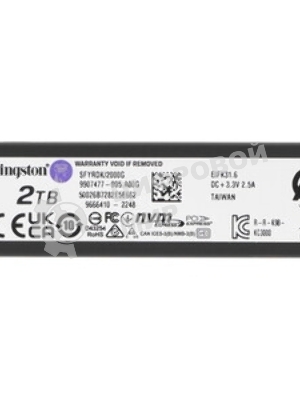 Накопитель SSD Kingston Fury Renegade, 2Tb, M.2(22x80мм), NVMe, PCIe 5.0 x4, 3D TLC, R/W 14700/14000Mb/s, IOPs 2 200 000/2 200 000, TbW 2000, DWPD 0.5 (12 мес)