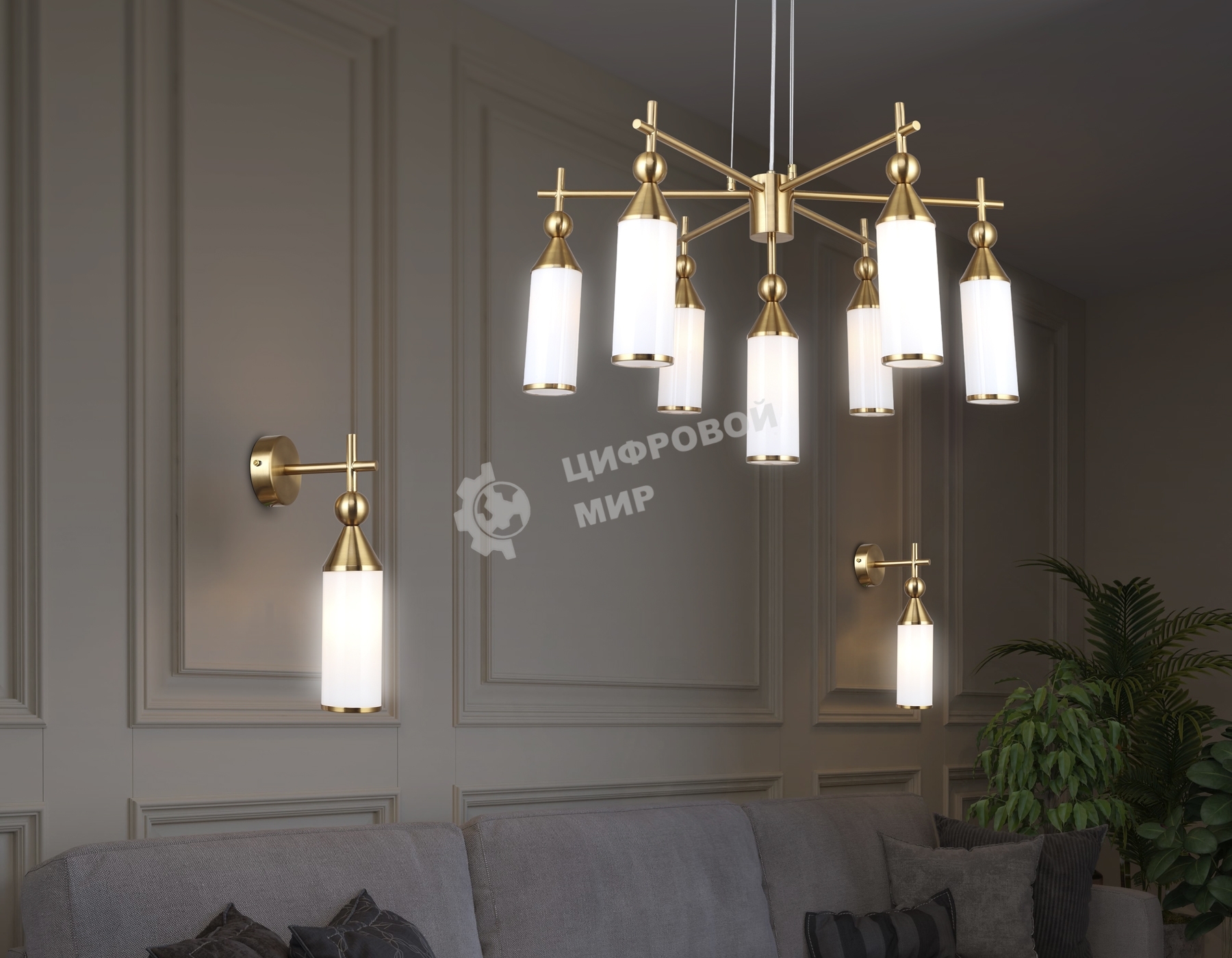 Люстра Ambrella light LH55278/7 BS/FR латунь/белый матовый E14*7 max 40W D640*1390