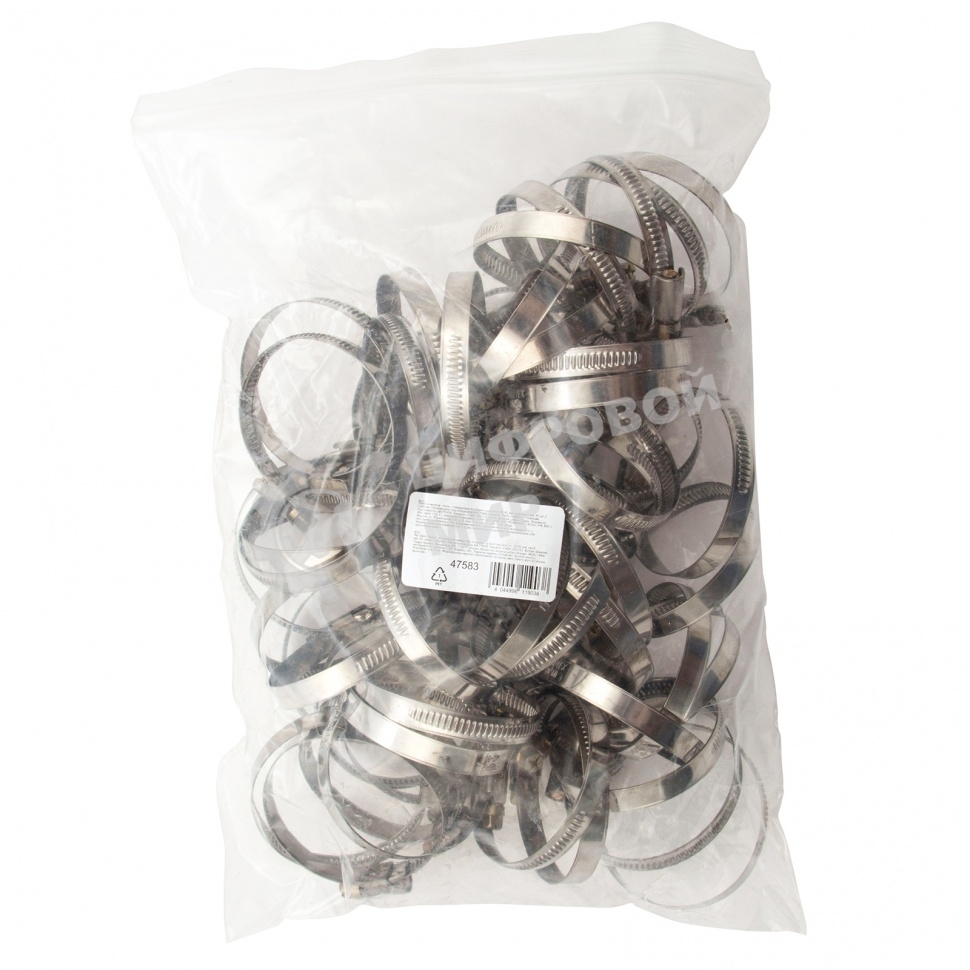 Хомуты Сибртех нержав. сталь, стандартное болтовое крепление 40-60 мм, ширина 9 мм, 50 шт.