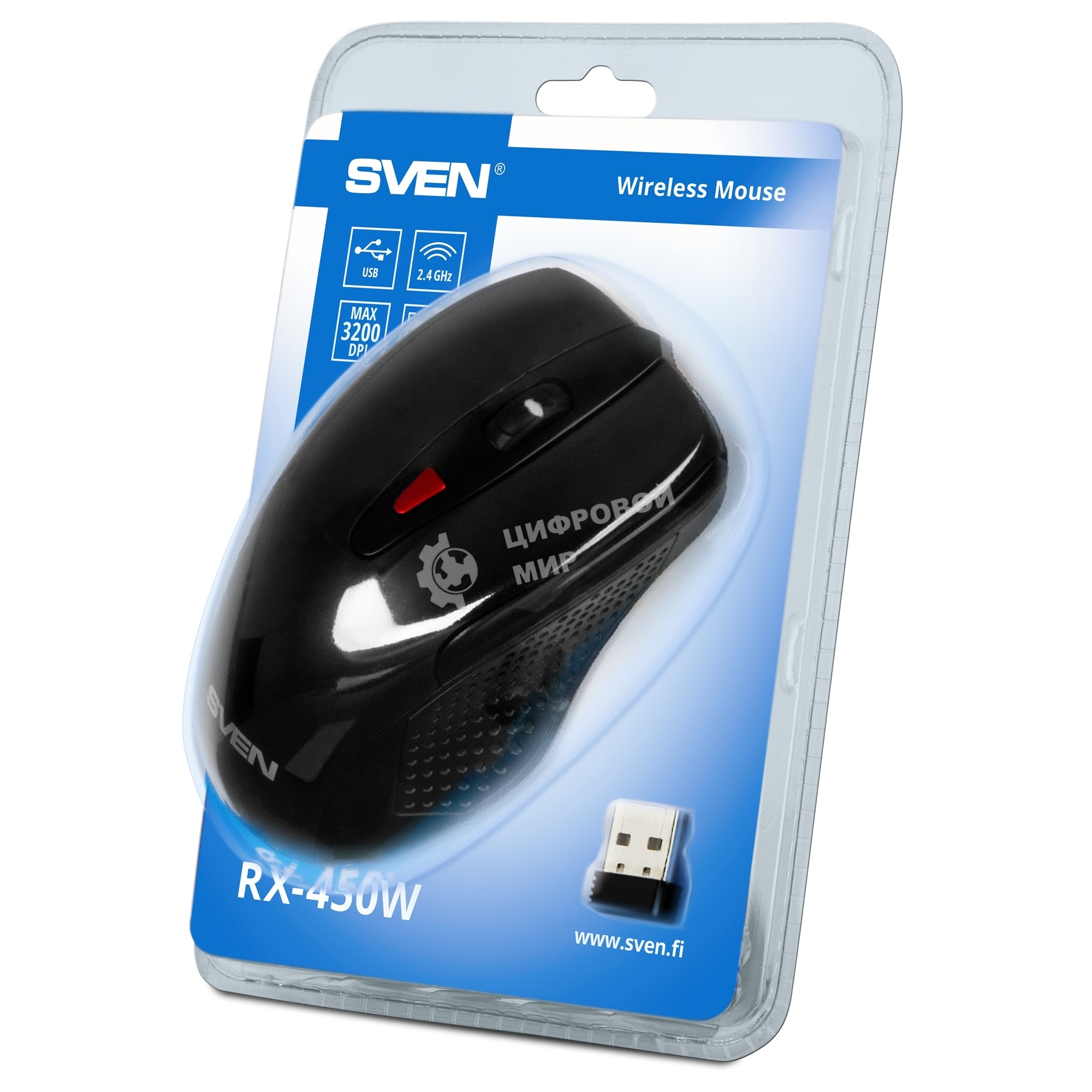 Мышь беспроводная SVEN RX-450W черный, 3200 dpi, радиоканал, USB, кнопки - 6