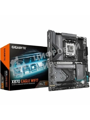 Материнская плата Gigabyte X870 EAGLE WIFI7, AM5, AMD X870, 4xDDR5, 4xSATA, 3xM.2, 1xPCI-E 5.0 x16, 2xPCI-E 3.0 x1, 1xHDMI, 1xUSB-C (DP), 1x 2.5Gb LAN, 4xUSB-A 2.0, 3xUSB-A 3.2 Gen 1, 1xUSB-A 3.2 Gen 2, 2xUSB-C 3.2 Gen 2 (USB4), 3x3.5 мм, 7.1, ATX
