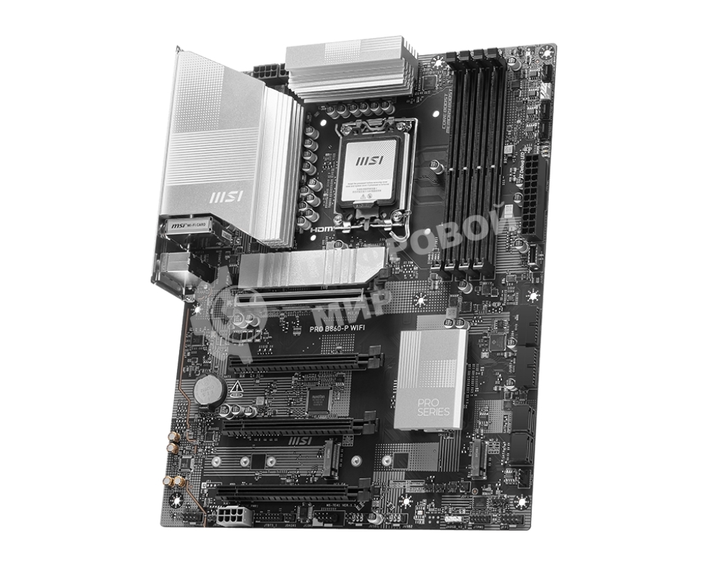 Материнская плата MSI PRO B860-P WIFI, LGA 1851, Intel B860, 4xDDR5, 4xSATA, 3xM.2, 1xPCIe 5.0 x16, 1xPCIe 4.0 x4, 2xPCIe 4.0 x1, 1xHDMI, 1xDP, 1xUSB-C, 1x 5Gb LAN, 2xUSB-A 3.2 Gen 2, 2xUSB-A 3.2 Gen 1, 4xUSB-A 2.0, 3x3.5 мм, 7.1, Wi-Fi 7, ATX