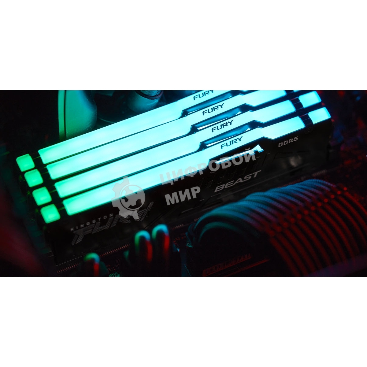 Оперативная память Kingston Fury Beast, DDR5, 32Gb (1x32GB), 5600MHz, CL36, DIMM, радиатор, RGB, черный