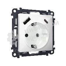 Комплект механизма электрической розетки ALFA Белый глянец 2USB A+C 20W (быстрая зарядка) с/з QUANT (AP1100, VM160) MA110010