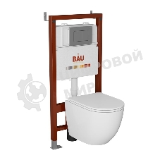 Комплект BAU 6 в 1: инсталляция BAU PRO, унитаз подвесной безободковый торнадо обратного потока Bau Dream 52х36 Hurricane-2, сиденье дюропласт микролифт, кнопка смыва Gun Grey, темно-серый металлик