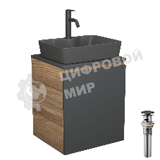 Тумба Bau Dream Blackwood 50 графит, раковина BAU Cerama 48х37 темно-серая матовая, смеситель Hotel Dream Black, нерж. сталь, черный, выпуск клик клак черный