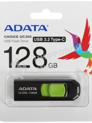 Флешка USB ADATA UC300 (ACHO-UC300-128G-RBK/GN), 128Gb, Type-C USB 3.2, R/W 100/30, черный/зеленый