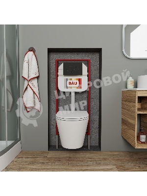 Комплект BAU 6 в 1: рамная инсталляция BAU NEO 45, унитаз подвесной безободковый вихревой со скрытым сливом Bau Nimb Hurricane3, сиденье дюропласт микролифт, кнопка смыва BAU Dream , черная матовая
