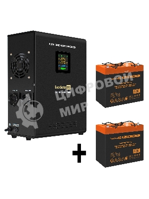 Комплект Источник бесперебойного питания EX295998RUS + батарея 55Aч EX285652RUS 2шт (инвертор, синус, для котла, настенный) ExeGate FineSine SX-1500.LCD.AVR.2SH <1500VA/1050W, чистая синусоида, цветной LCD-дисплей, AVR, 2*Schuko, линейно-интерактивный, крепление настенное/универсальное, черный> + батарея ExeGate HRL 12-55 (12В, 55А·ч) 2шт