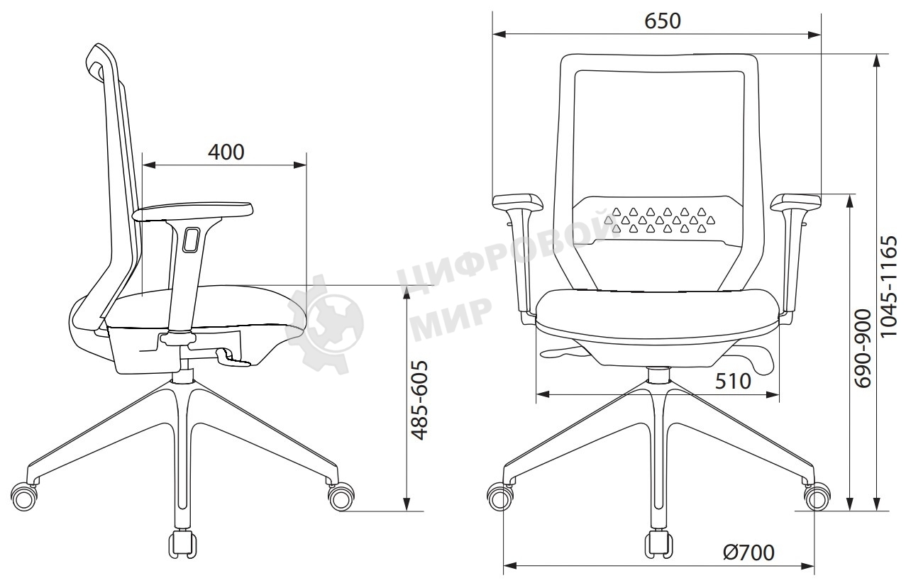 Кресло офисное Бюрократ MC-611NL черный TW-01 38-418 сетка/ткань, крестов. 4-луч. пластик