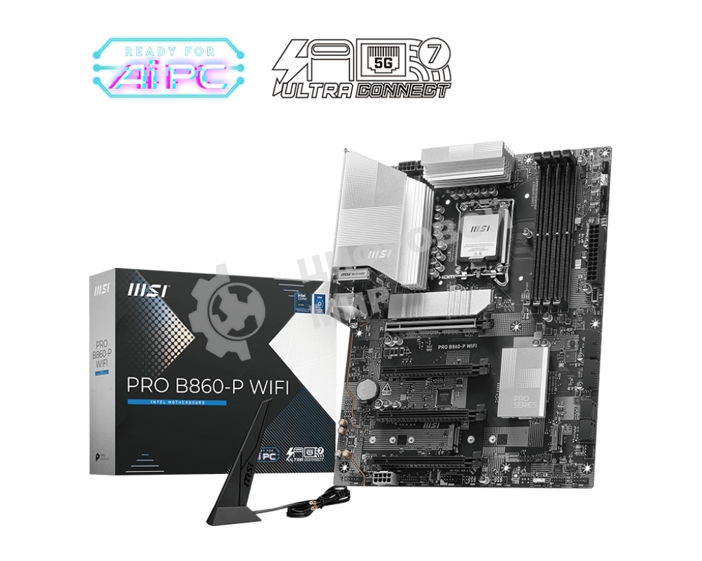 Материнская плата MSI PRO B860-P WIFI, LGA 1851, Intel B860, 4xDDR5, 4xSATA, 3xM.2, 1xPCIe 5.0 x16, 1xPCIe 4.0 x4, 2xPCIe 4.0 x1, 1xHDMI, 1xDP, 1xUSB-C, 1x 5Gb LAN, 2xUSB-A 3.2 Gen 2, 2xUSB-A 3.2 Gen 1, 4xUSB-A 2.0, 3x3.5 мм, 7.1, Wi-Fi 7, ATX