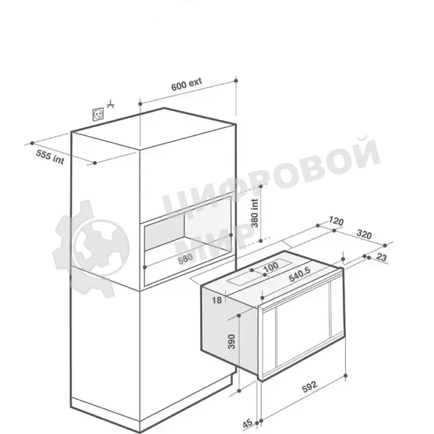 Встраиваемая микроволновая печь Brandt, 3 функции приготовления, 8 автоматических программ, гриль, размораживание, сенсорное управление, таймер, объем 25 л, защита от детей, черный