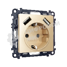 Комплект механизма электрической розетки ALFA Шампань 2USB A+A 18W (быстрая зарядка) с/з QUANT (AP6090, VM155) MA609010