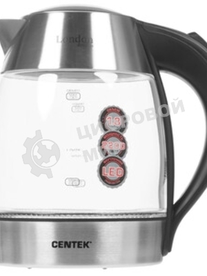 Чайник электрический Centek CT-0059 London, стекло, 1.8л, 2200Вт, LED-подсветка, отделка нерж.