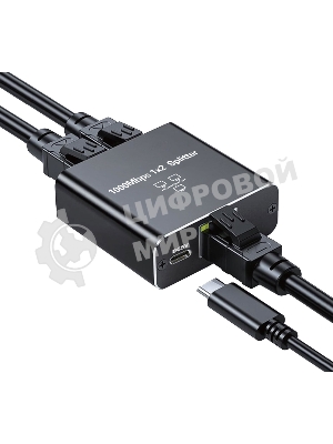 Сплиттер-разветвитель Cablexpert с питанием, 1 порт RJ45 -> 2 порта RJ45 100/1000Mbps, NCA-SP-03, коробка