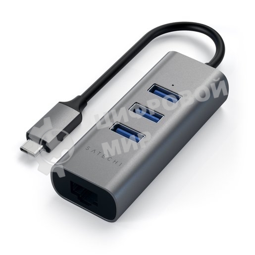 USB-концентратор Satechi Type-C 2-in-1 USB 3.0 Aluminum 3 Port Hub and Ethernet Port. Интерфейс Type-C. серый космос.