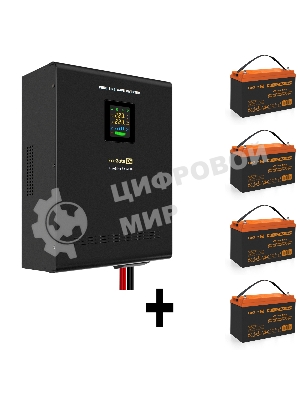 Комплект Источник бесперебойного питания EX296004RUS + батарея 100Aч EX285656RUS 4шт (инвертор, синус, для котла, настенный) ExeGate FineSine SX-5000.LCD.AVR.2SH.T 5000VA/3500W, чистая синусоида, цветной LCD-дисплей, AVR, 2*Schuko+клеммы, линейно-интерактивный, крепление настенное, Black + батарея ExeGate HRL 12-100 (12В, 100А·ч) 4шт