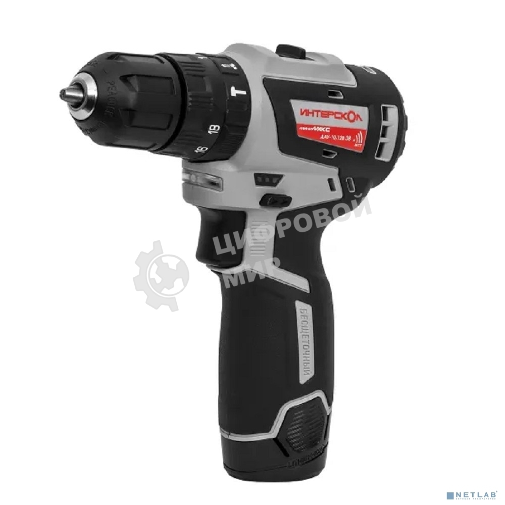 Дрель-шуруповерт аккумуляторная бесщеточная ИНТЕРСКОЛ ДАУ-10/12В 38 МиниМАКС 767.2.2.45 Li-ion, кейс, 2 аккум., 2,5 А·ч, ЗУ