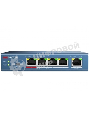 Коммутатор Hikvision DS-3E0105P-E(B), 4×100 Мбит/с PoE + 1×100 Мбит/с Uplink, неуправляемый
