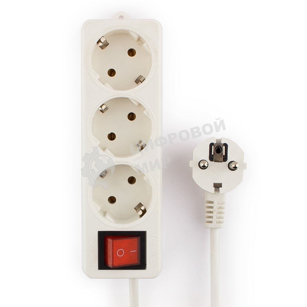 Сетевой фильтр Гарнизон ELB-G3-W-5, 3 евророзетки с выключателем и заземлением, допустимый ток 16А, длина 5 м.