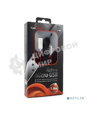 Кабель USB2.0 Cablexpert CC-P-mUSB02R-1.8M, AM/microB, серия Platinum, длина 1.8м, красный, блистер