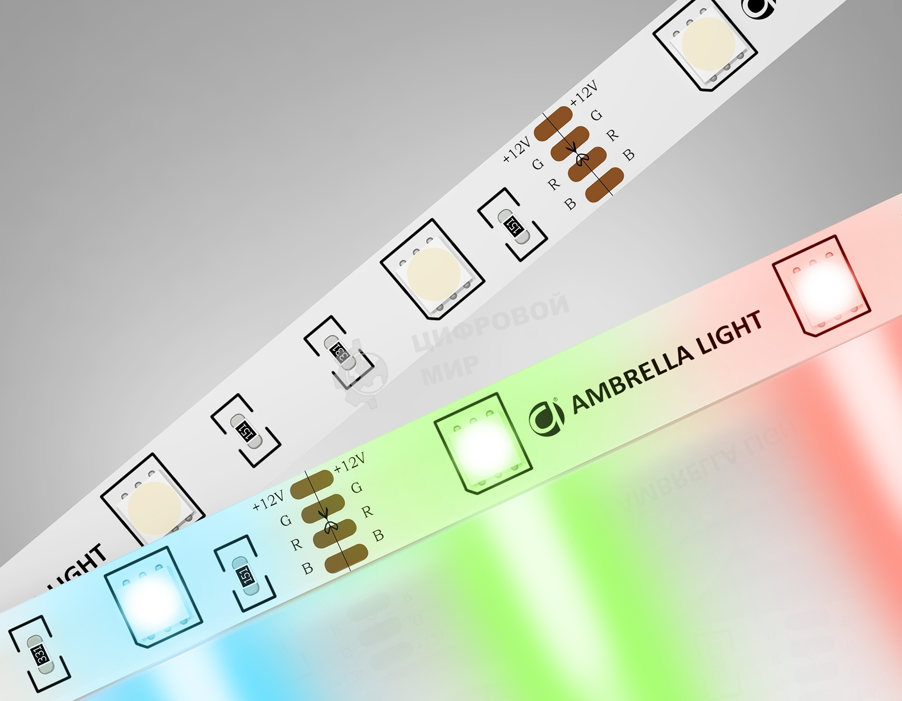 Светодиодная лента Ambrella light GS2201 5050 30Led/ 7.2W m/ 12V IP20 RGB /5000*10*1.87mm (4 конт.)