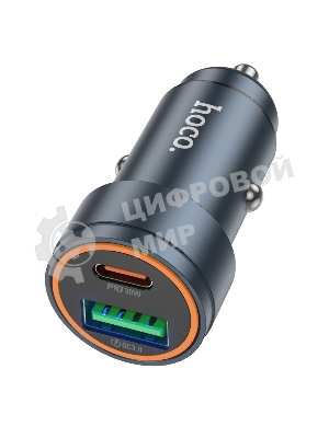 Автомобильное зарядное устройство Hoco, 30Вт, USB, Type-C, Z57A, металлический серый, коробка
