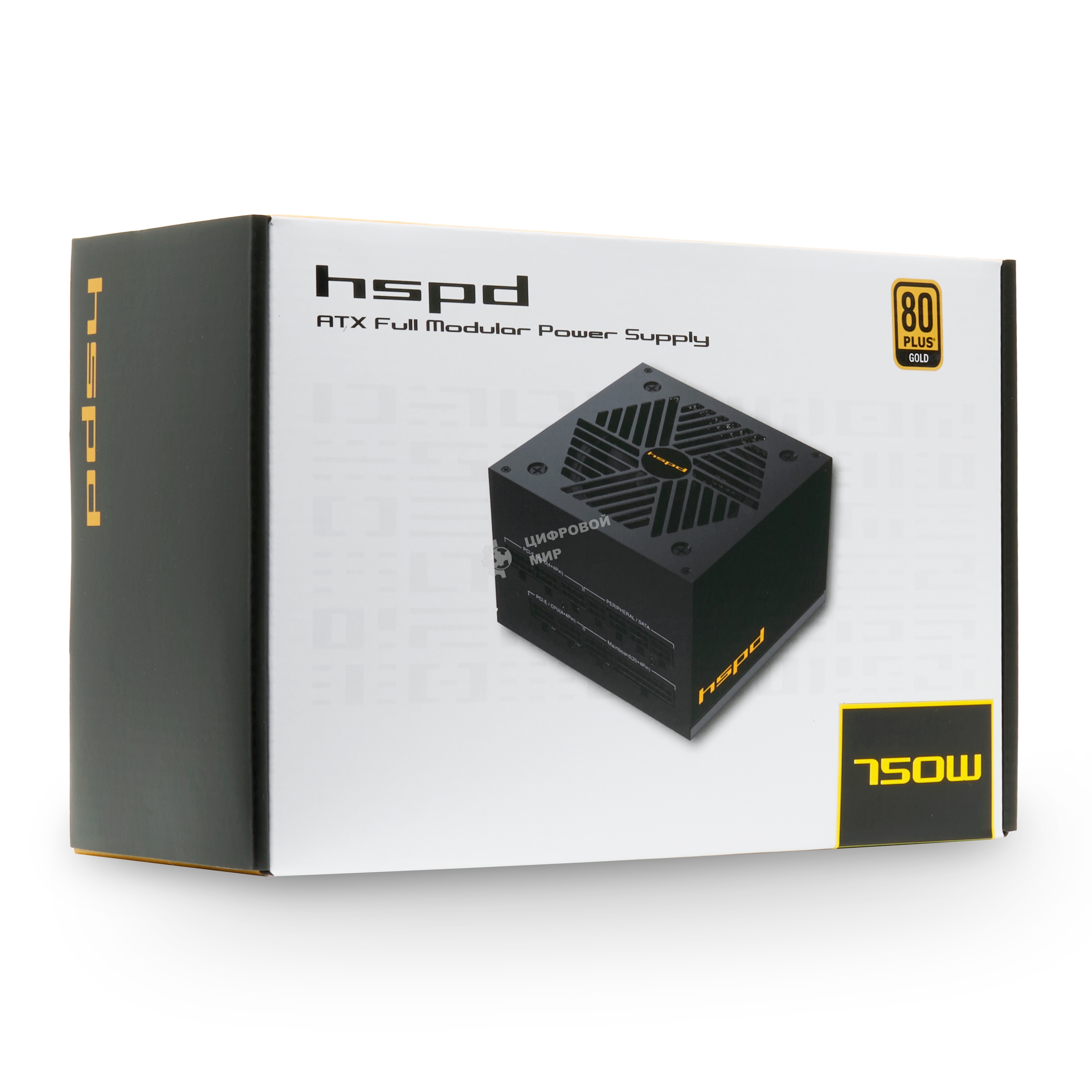 Блок питания HSPD, 750W 80 PLUS Gold (ATX, 2.52, Full modular, 1x24(20+4)pin mesh 550мм, 1xCPU*2 8(4+4)pin 650+150мм, 2xPCIe*2 8(6+2)pin 500+150мм, 2xSATA*3 450+150+150мм, 1xMOLEX4pin*3 450+150+150мм, Active, 120x120мм, 150x140x86мм, APFC, OVP, UVP, SCP, OCP, OTP, OPP, NLO, SIP, black)