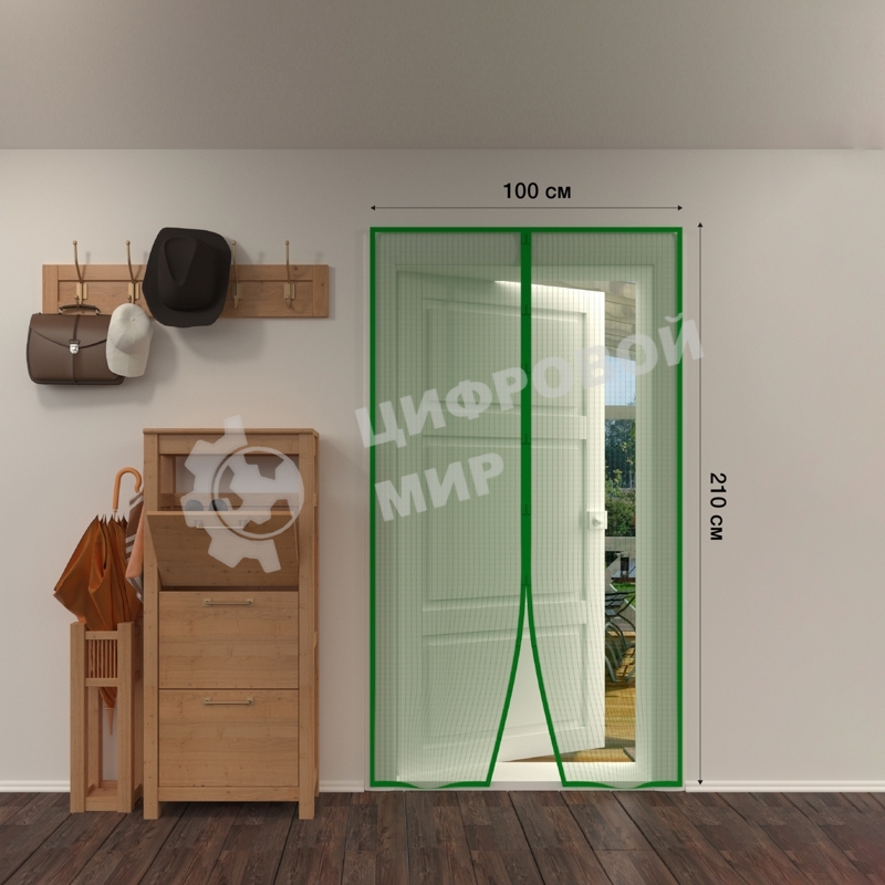 Дверная антимоскитная сетка 210х100см, с магнитами по всей длине, зеленая ЧЕТЫРЕ СЕЗОНА