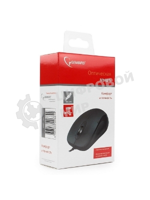 Мышь проводная Gembird MOP-100 черный, 1000 dpi, USB, кнопки - 3