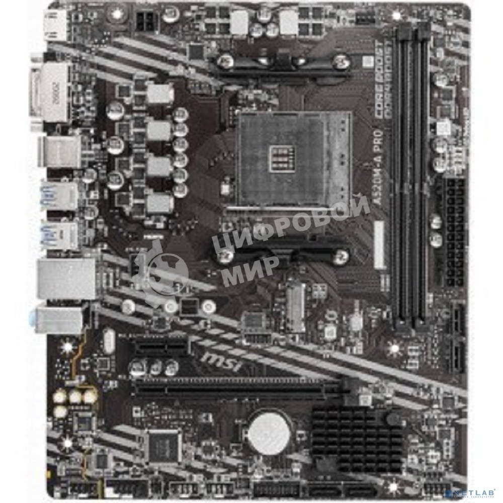 Материнская плата MSI A520M-A PRO, AM4, AMD A520, 2xDDR4, 4xSATA, 1xM.2, 1xPCIe 3.0 x16, 1xDVI-D, 1xHDMI, 1x 1Gb LAN, 2xUSB 2.0, 4xUSB 3.2 Gen 1, 3x3.5 мм, 7.1, mATX