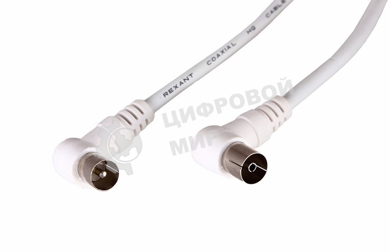 Шнур ТВ гнездо - ТВ штекер, угловой, длина 5 метров, белый Rexant