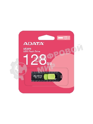 Флешка USB ADATA UC300 (ACHO-UC300-128G-RBK/GN), 128Gb, Type-C USB 3.2, R/W 100/30, черный/зеленый